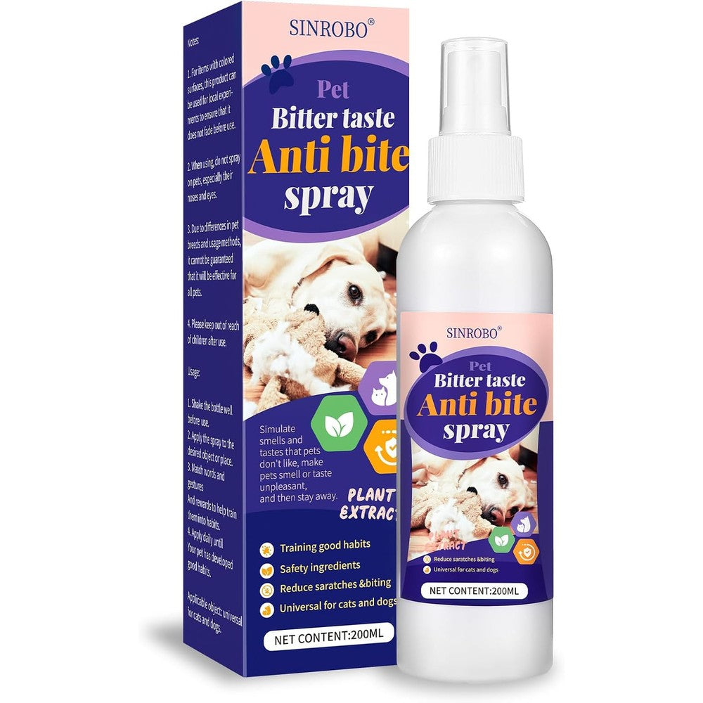 Sinrobo Bitter Apple Spray For Dogs, Effective No Chew Training Corrector For Indoor And Outdoor Use, Non-Toxic Furniture Protection, 200 Milliliters