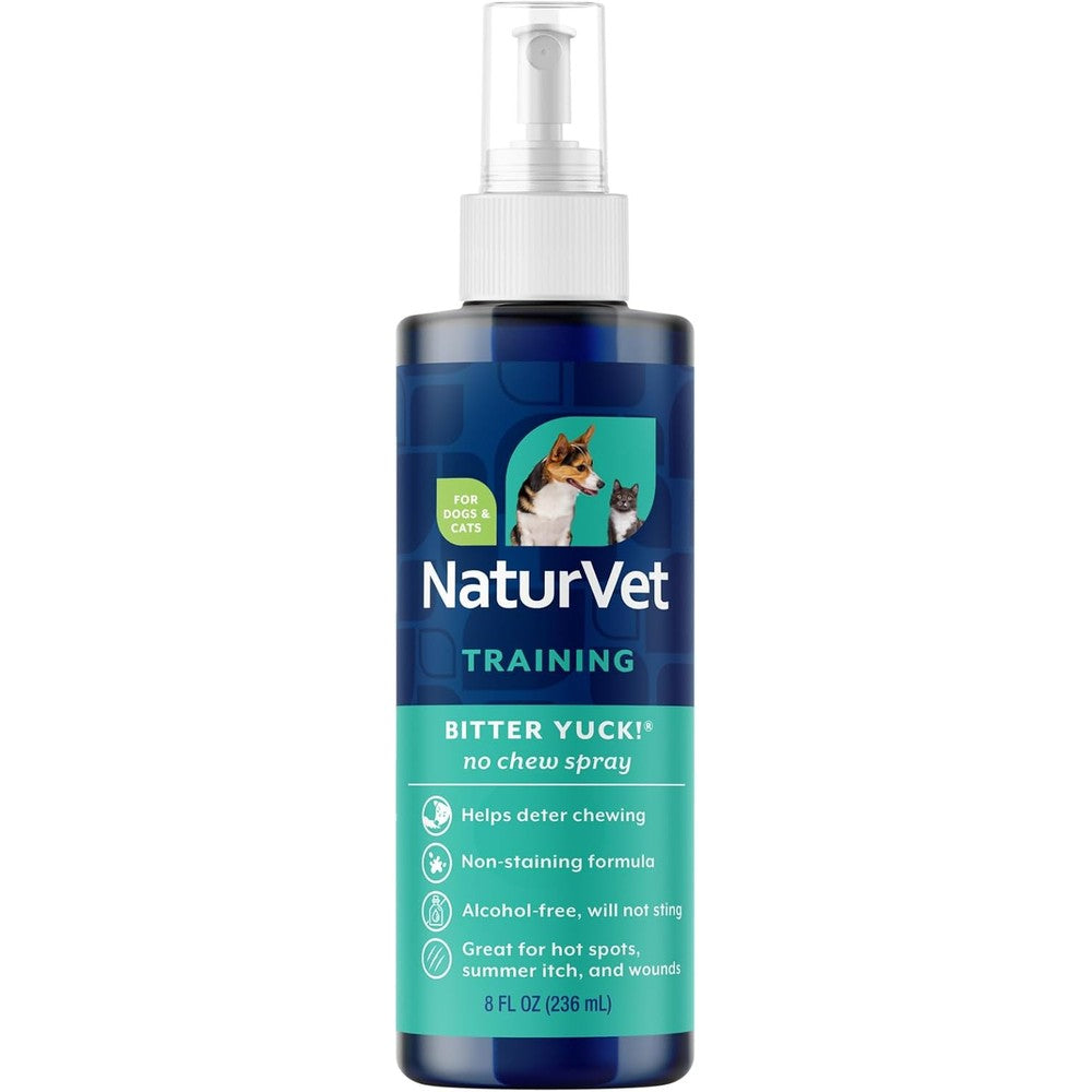 NaturVet Bitter Yuck No Chew Training Spray For Dogs Cats And Horses Eight Fluid Ounces