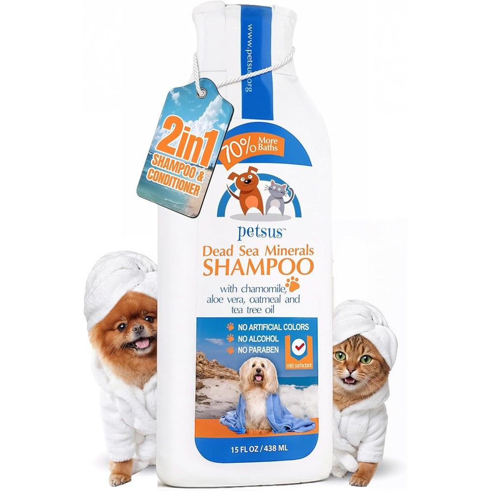Petsus Anti-Itch Relief Dog And Cat Shampoo Plus Conditioner With Dead Sea Minerals Hypoallergenic For Sensitive And Allergic Skin 15 Fluid Ounces