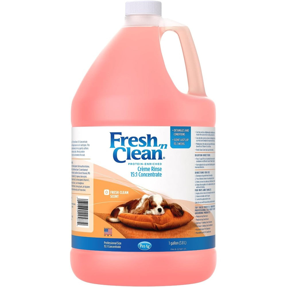 PetAg Fresh 'N Clean Scented Creme Rinse Classic Fresh Scent 15:1 Concentrate 1 Gallon Conditioner For Dogs With Vitamin E And Aloe Vera