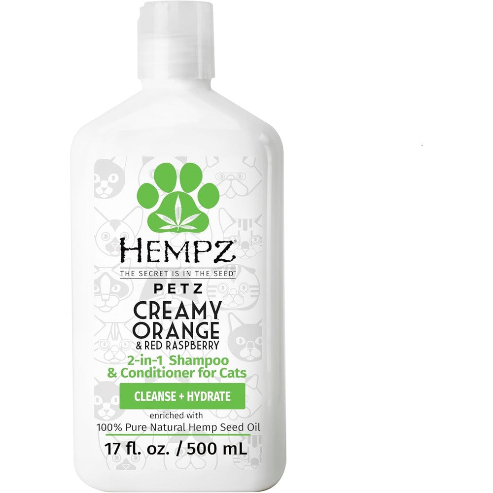 Hempz Petz Cat Shampoo And Conditioner Creamy Orange And Red Raspberry 2 In 1 Herbal Formula 17 Fluid Ounce