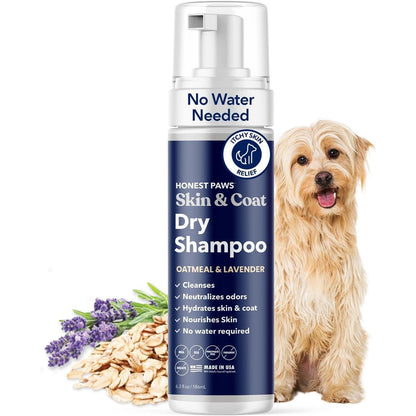 Honest Paws Dog Dry Shampoo Waterless No Rinse Foaming Formula With Oatmeal And Lavender For Skin And Coat Care 6.3 Fluid Ounces