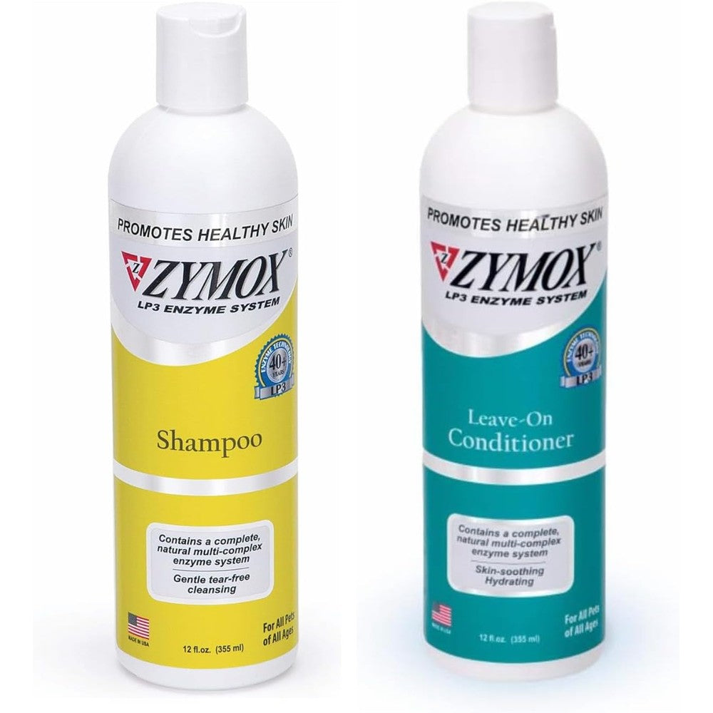Zymox Veterinary Strength Enzymatic Shampoo And Conditioning Rinse Set For Dogs And Cats Twelve Fluid Ounces Each