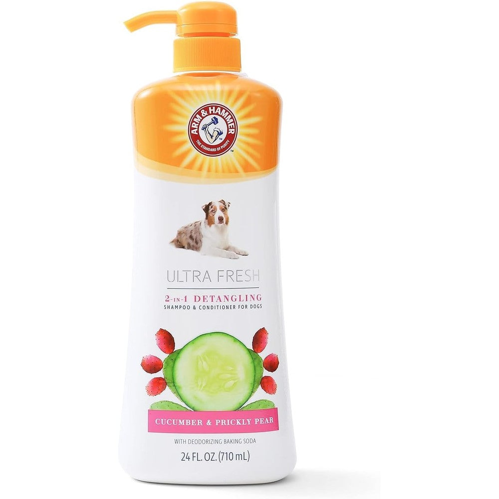 Arm And Hammer Ultra Fresh 2 In 1 Detangling Dog Shampoo And Conditioner With Baking Soda Cucumber And Prickly Pear Scent 24 Fluid Ounce Pump