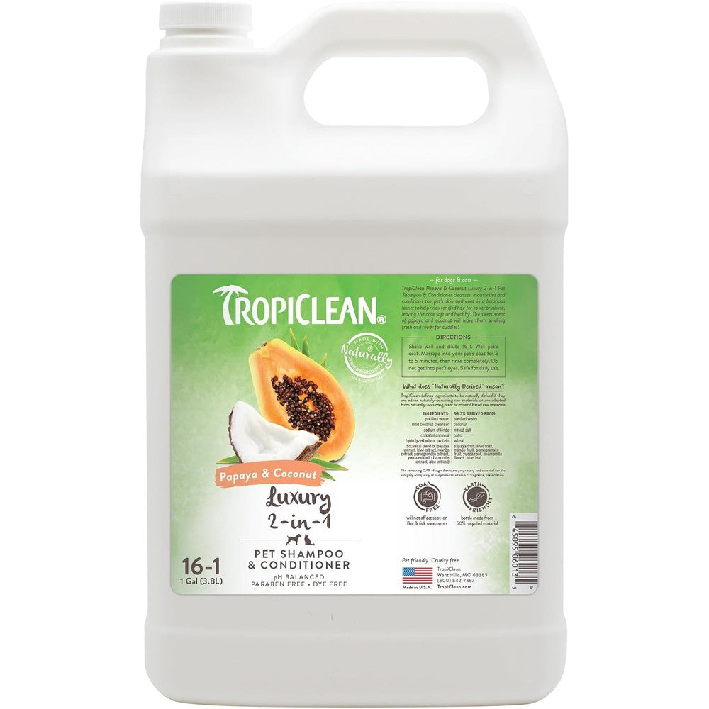Tropiclean Papaya Plus 2-In-1 Dog Shampoo And Conditioner Professional Moisturizing Formula For Pets Made In The United States 1 Gallon