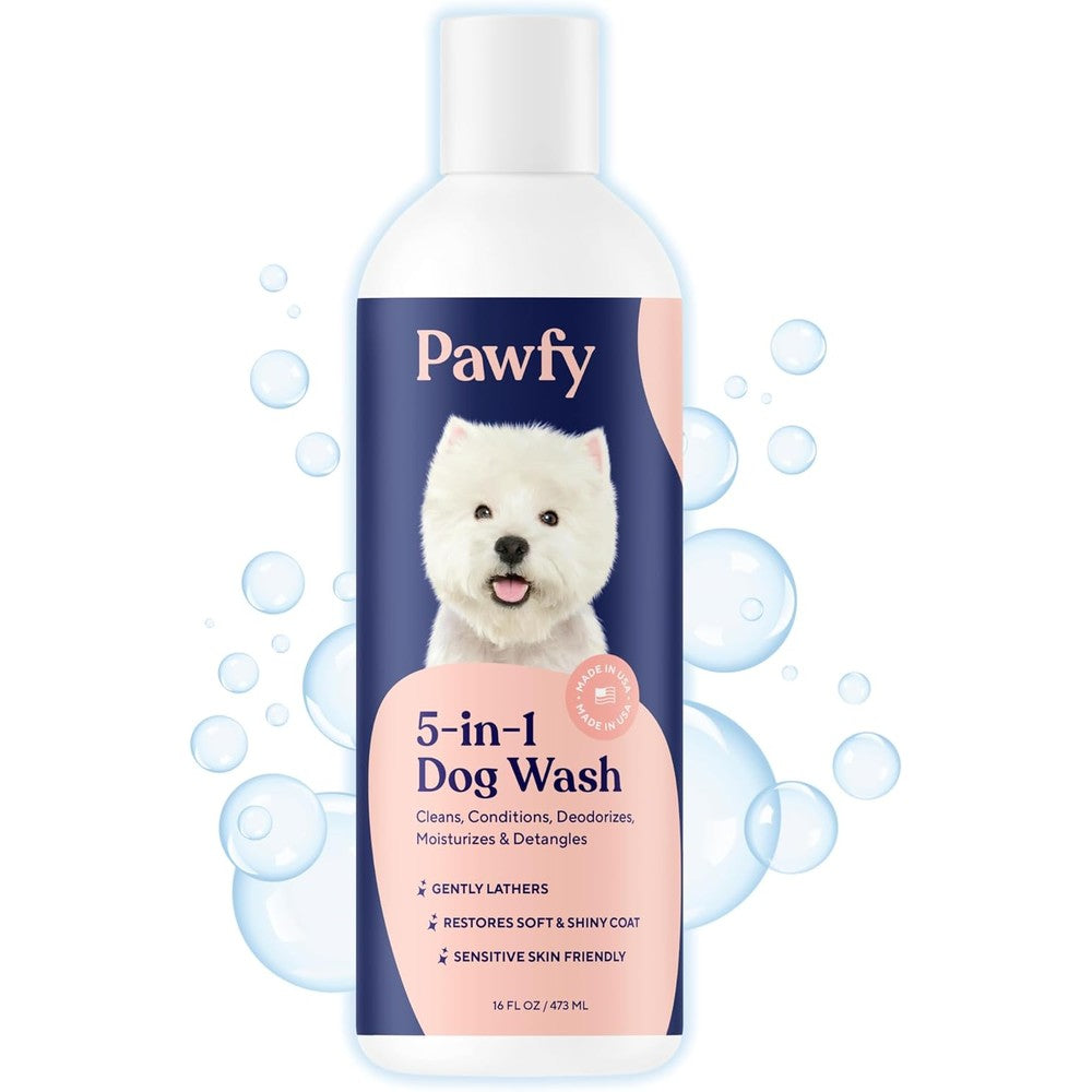 Pawfy Dog Shampoo And Conditioner For Itchy Skin Relief Natural 5 In 1 Pet Wash With Coconut Oatmeal And Aloe Vera 16 Fluid Ounces