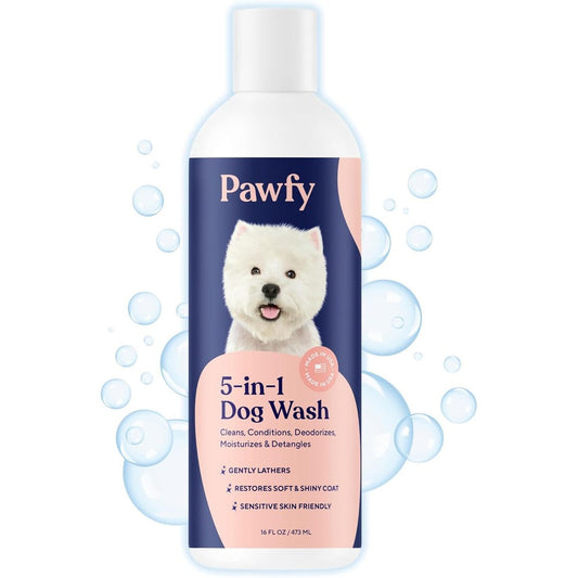Pawfy Dog Shampoo And Conditioner For Itchy Skin Relief Natural 5 In 1 Pet Wash With Coconut Oatmeal And Aloe Vera 16 Fluid Ounces