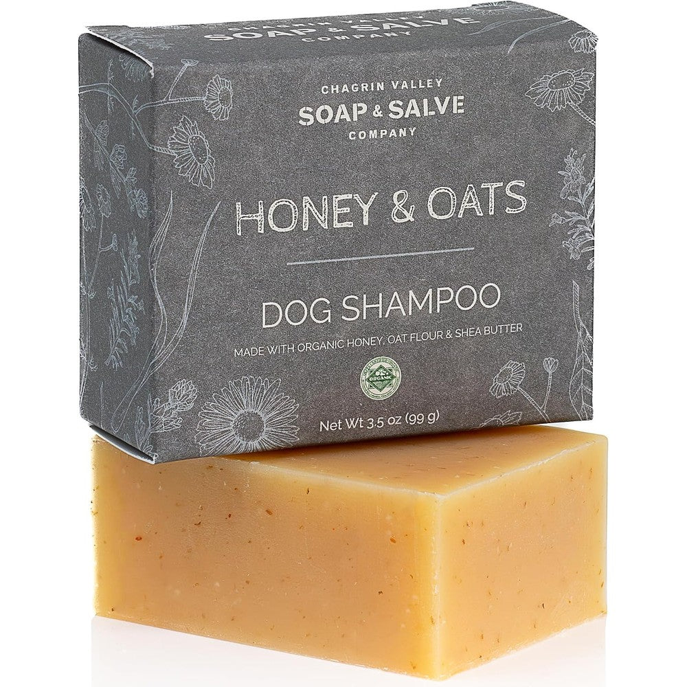Chagrin Valley Soap And Salve Certified Organic Dog Shampoo And Conditioner Bar With Honey And Oats For Itchy Skin Relief 3.8 Ounce Bar