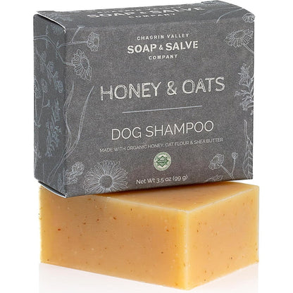 Chagrin Valley Soap And Salve Certified Organic Dog Shampoo And Conditioner Bar With Honey And Oats For Itchy Skin Relief 3.8 Ounce Bar