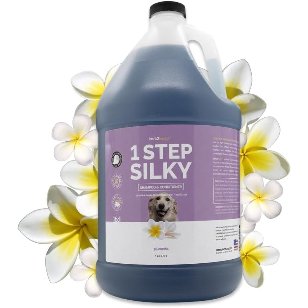 Bark 2 Basics One Step Silky Dog Shampoo And Conditioner 1 Gallon Professional Grade 2 In 1 Formula With Natural Ingredients And Plumeria Fragrance
