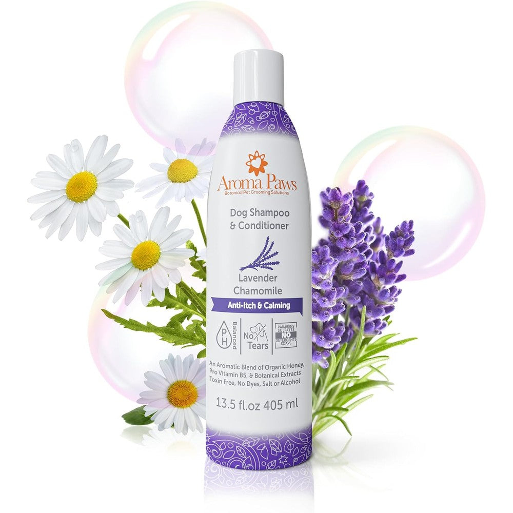 Aroma Paws Lavender And Chamomile Dog Shampoo And Conditioner Tearless Anti Itch Moisturizing Formula For Dogs And Puppies 13.5 Fluid Ounces
