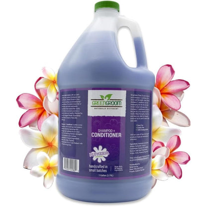 Green Groom Dog Shampoo Plus Conditioner With Plumeria Fragrance All Natural Ingredients For Pets 1 Gallon Bottle
