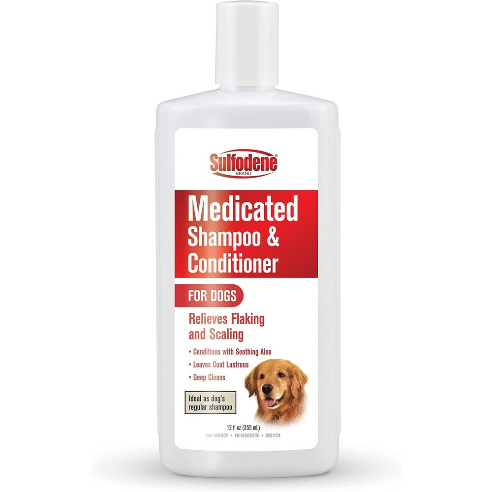 Sulfodene Medicated Shampoo And Conditioner For Dogs With Soothing Aloe Vera 12 Fluid Ounce Bottle For Itchy Flaky Skin Relief