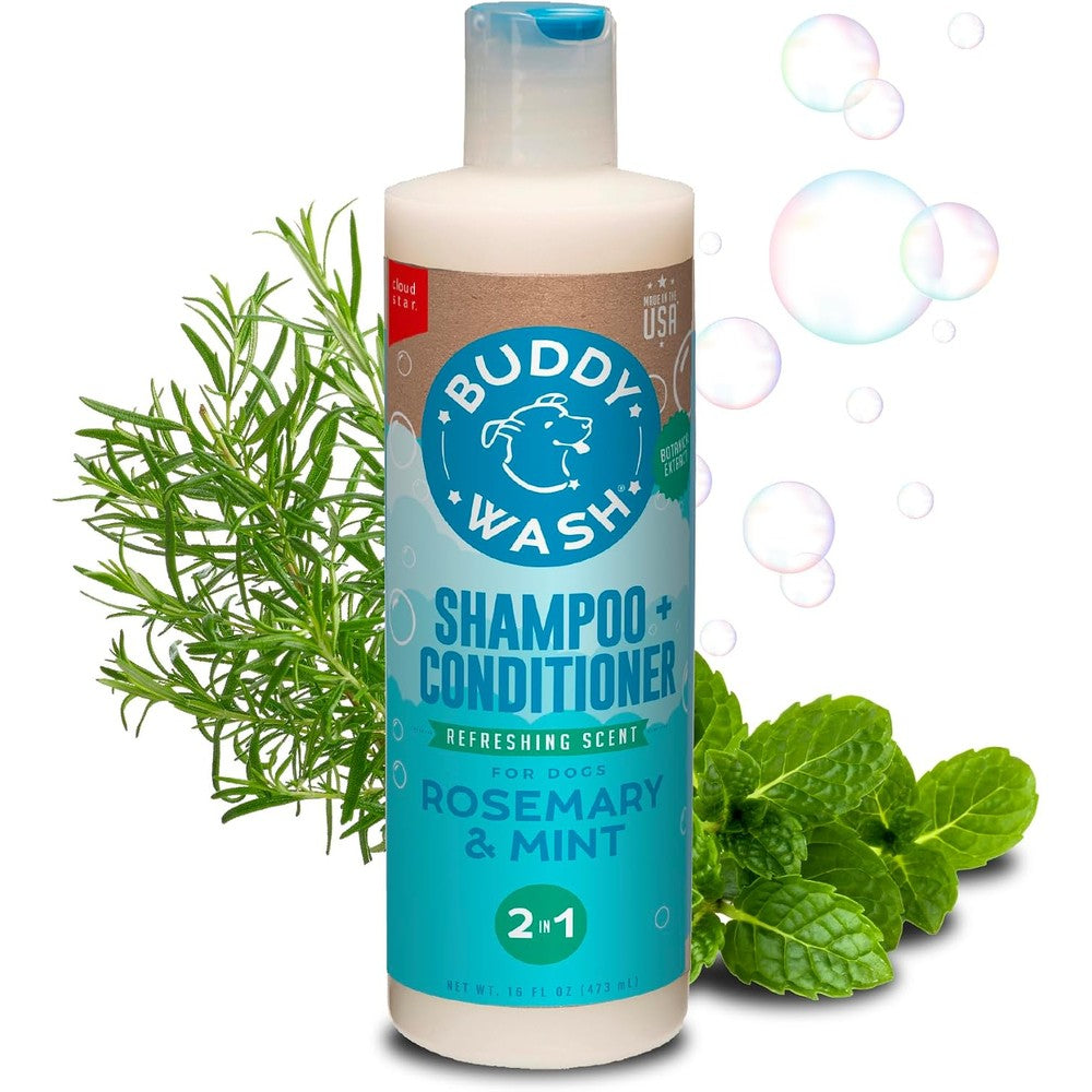 Buddy Biscuits Buddy Wash 2 In 1 Dog Shampoo And Conditioner Rosemary And Mint 16 Fluid Ounce Bottle