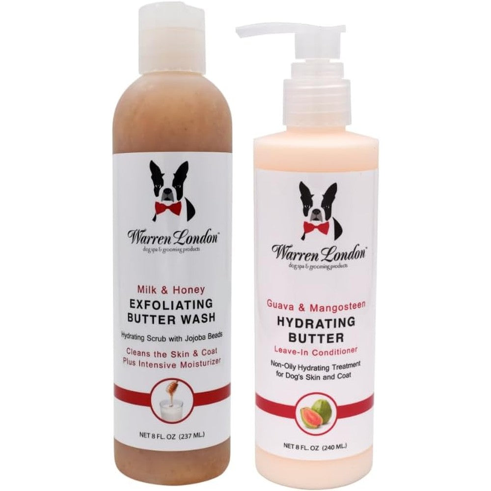 Warren London Butter Combo Premium Dog Shampoo And Conditioner Set Milk And Honey Wash With Guava And Mango Leave In Conditioner 8 Fluid Ounces