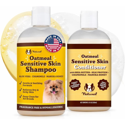Natural Dog Company Oatmeal Shampoo And Sensitive Skin Conditioner Bundle For Dogs Hypoallergenic Soothing Formula With Manuka Honey And Chamomile ...