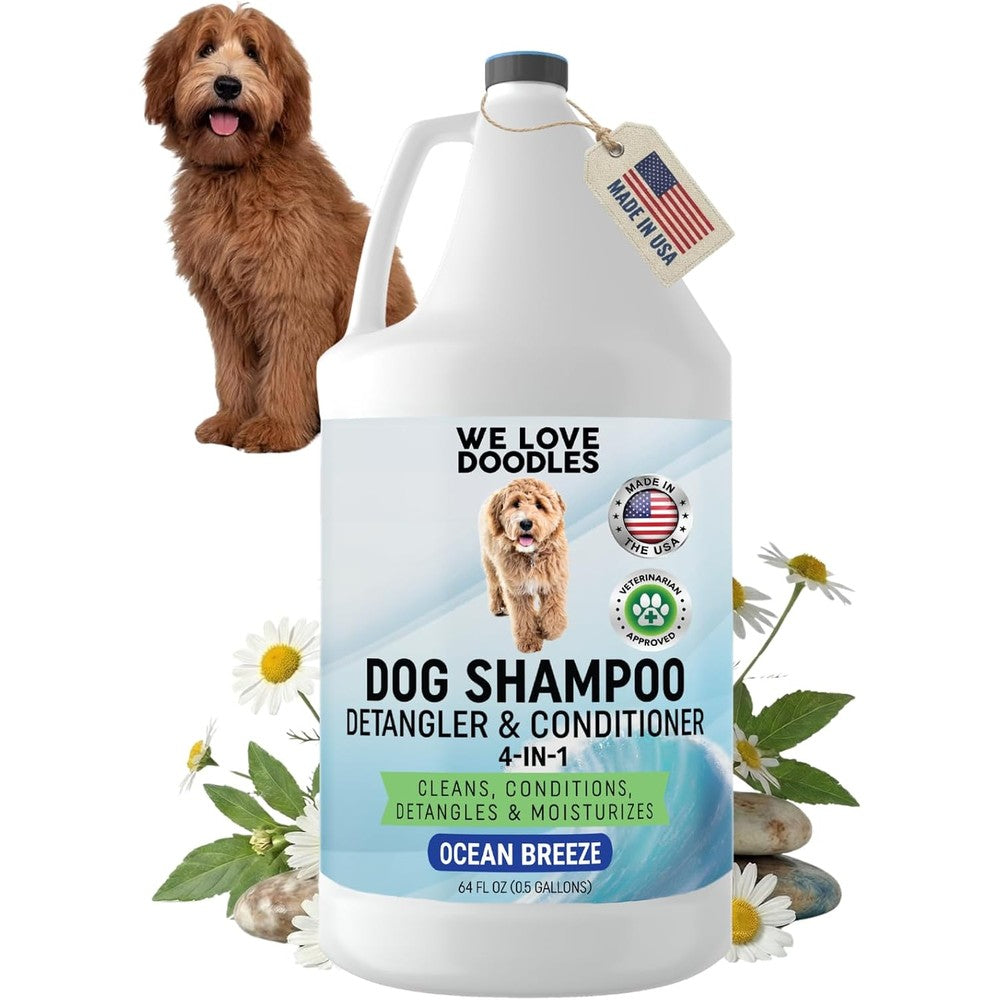 We Love Doodles Four In One Dog Shampoo And Conditioner Ocean Breeze Scent For Goldendoodles And Poodles Half Gallon Sixty Four Fluid Ounces