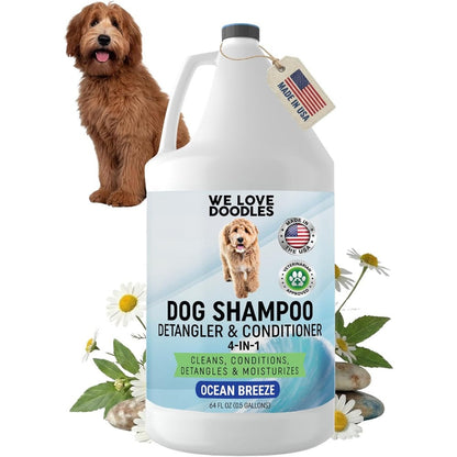 We Love Doodles Four In One Dog Shampoo And Conditioner Ocean Breeze Scent For Goldendoodles And Poodles Half Gallon Sixty Four Fluid Ounces