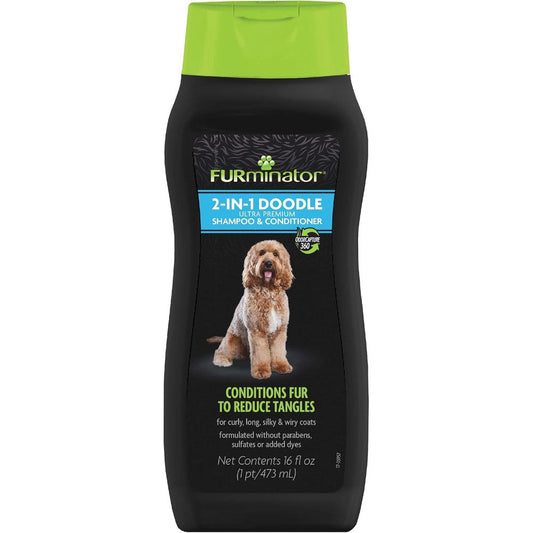 FURminator 2-In-1 Doodle Ultra Premium Shampoo And Conditioner For Dogs With Curly Long Silky And Wiry Coats 16 Fluid Ounces