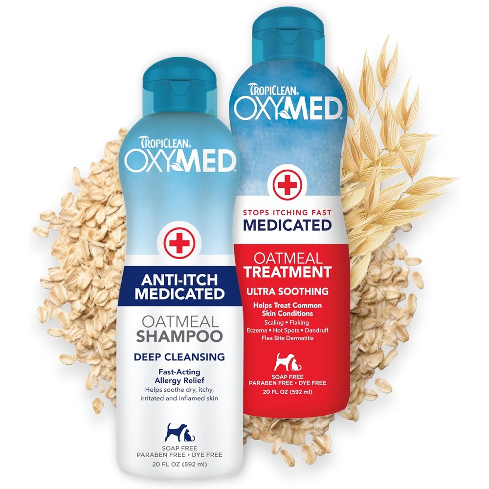 TropiClean OxyMed Medicated Cat And Dog Shampoo And Conditioner Set For Itchy Skin 592 Milliliters Each Set Of Two