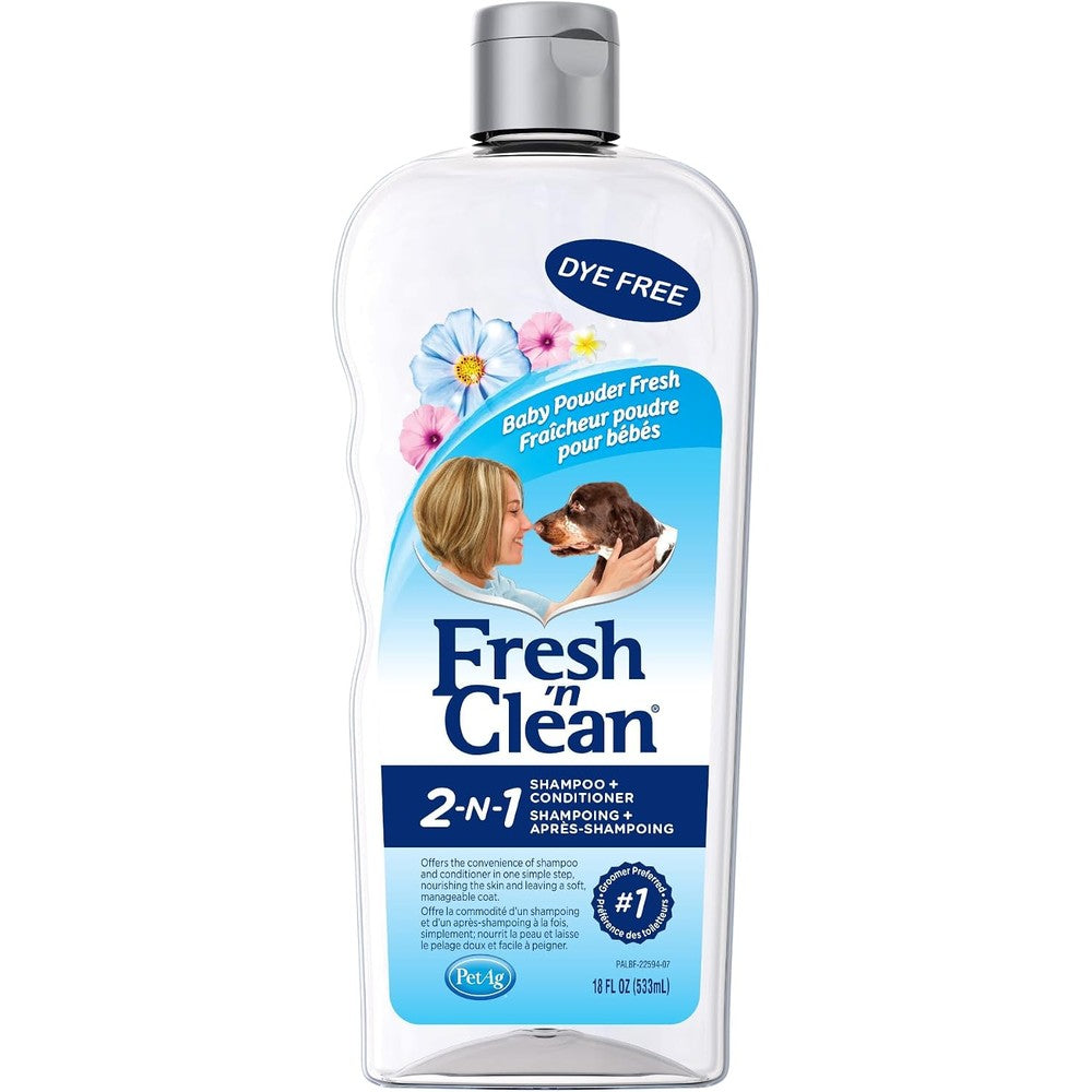PetAg Fresh N Clean 2 In 1 Conditioning Dog Shampoo Baby Powder Scent Moisturizing Formula With Vitamin E And Aloe Vera 18 Fluid Ounces