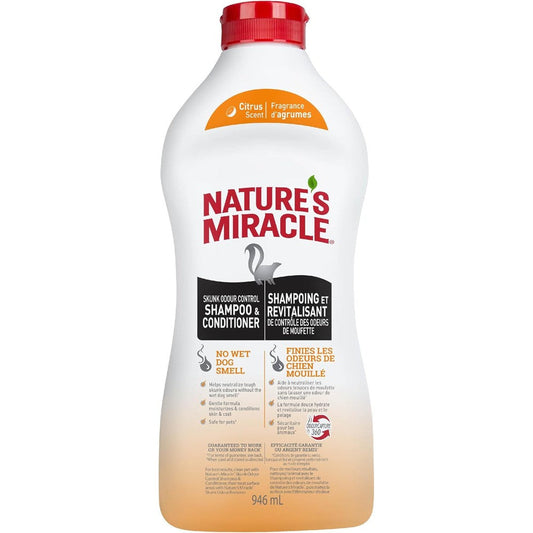 Nature's Miracle Skunk Odor Control Shampoo And Conditioner Citrus Scent For Dogs And Cats Thirty Two Fluid Ounces Neutralizes Tough Pet Odors