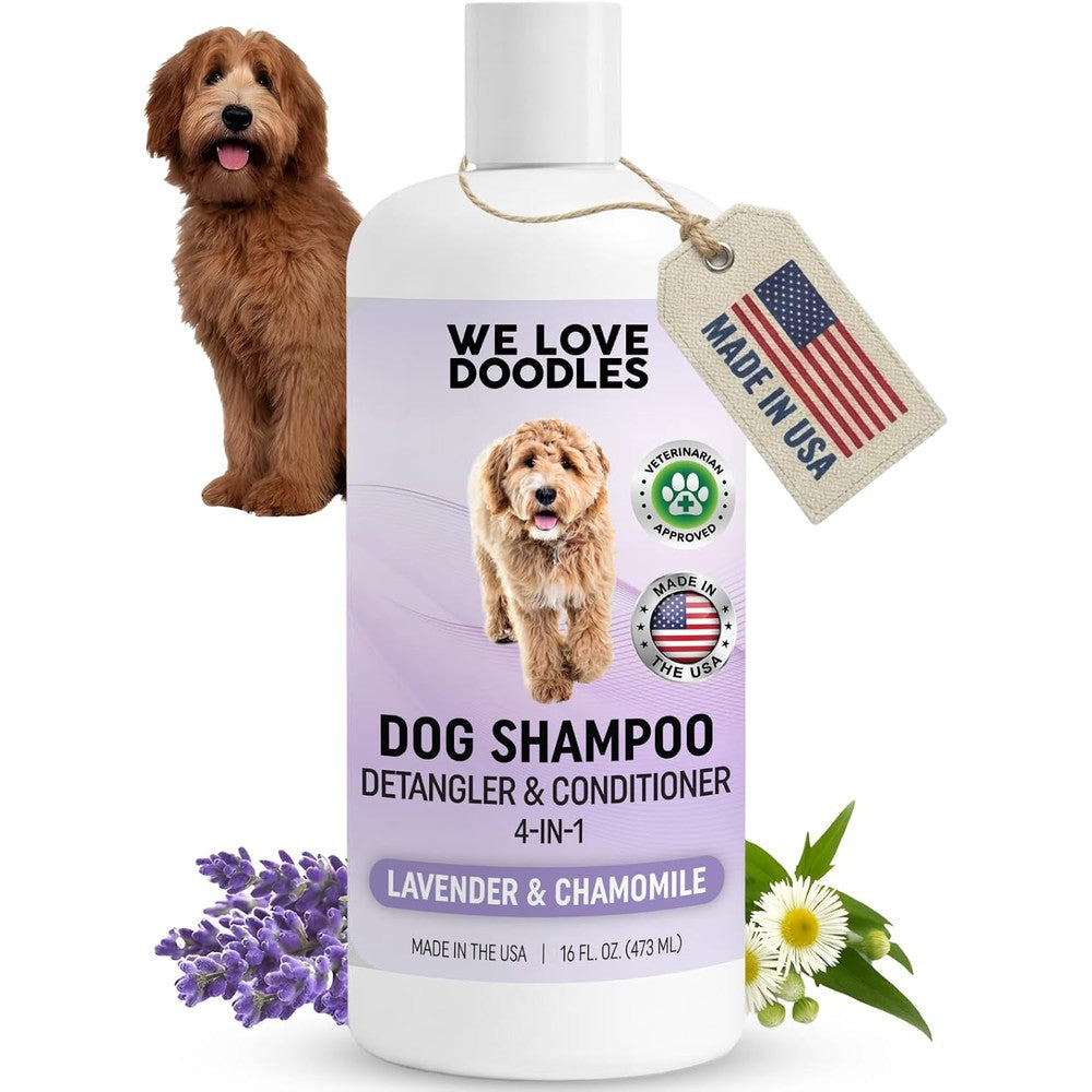 We Love Doodles 4-in-1 Dog Shampoo Conditioner And Detangler For Matted Pet Hair Lavender And Chamomile Scent 16 Fluid Ounce