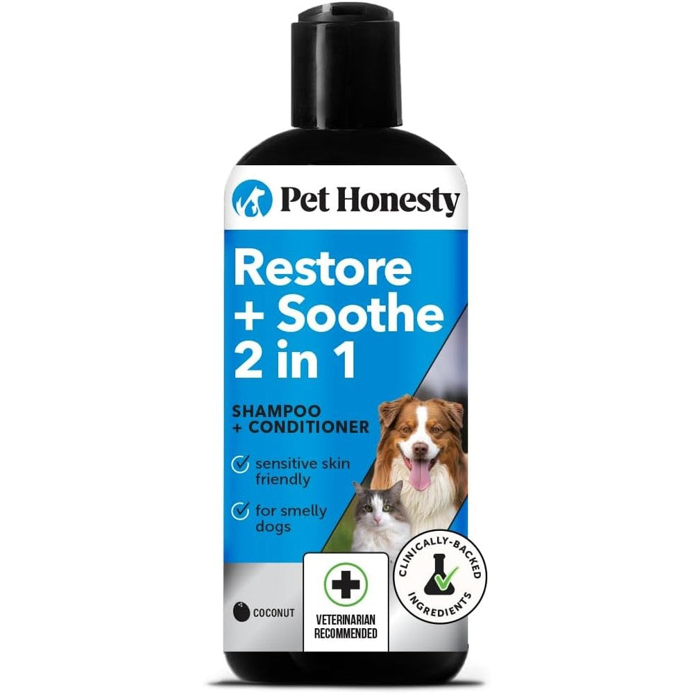 Pet Honesty Restore And Soothe 2 In 1 Dog And Cat Shampoo And Conditioner With MicroSilver BG For Sensitive Skin Coconut Scent 16 Fluid Ounces
