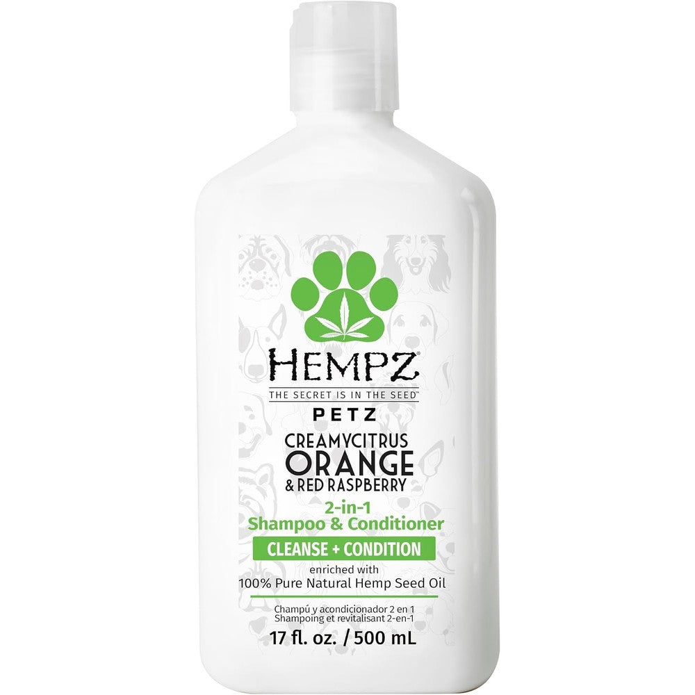 Hempz Petz Creamy Citrus Orange And Red Raspberry Two In One Herbal Dog Shampoo And Conditioner Hydrating And Deshedding Formula Seventeen Ounce