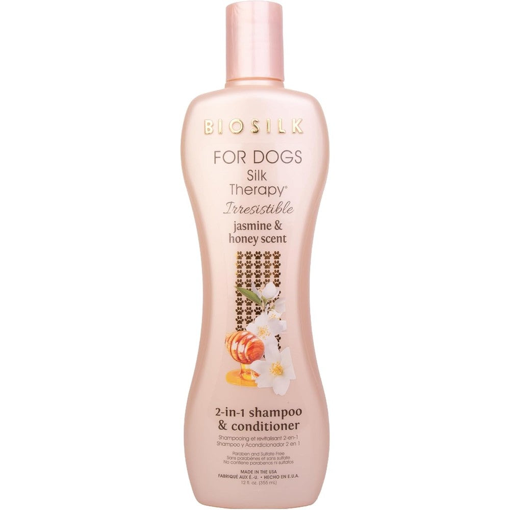 BioSilk For Dogs Silk Therapy Irresistible 2-In-1 Shampoo And Conditioner Jasmine And Honey Scent With Hydrolyzed Silk Proteins 12 Fluid Ounces