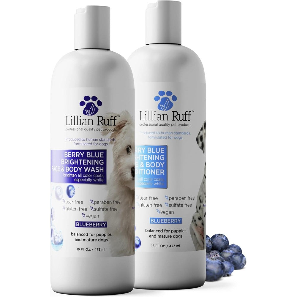 Lillian Ruff Pro Formula Berry Blue Brightening Dog Shampoo And Conditioner Set For Coat Whitening And Stain Removal 16 Fluid Ounces
