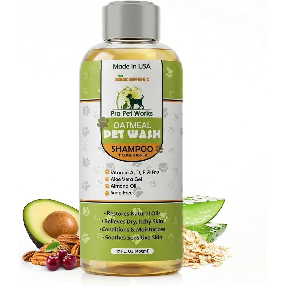 Pro Pet Works 5-in-1 Organic Oatmeal Dog Shampoo And Conditioner For Sensitive Skin And Allergies, 17 Fluid Ounce USA Imported Formula