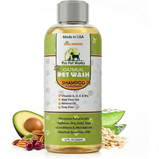 Pro Pet Works 5-in-1 Organic Oatmeal Dog Shampoo And Conditioner For Sensitive Skin And Allergies, 17 Fluid Ounce USA Imported Formula