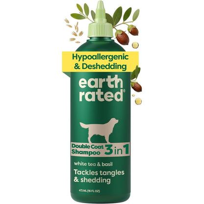 Earth Rated Deshedding Dog Shampoo Hypoallergenic 3 In 1 Shampoo And Conditioner For Dogs And Puppies With White Tea And Basil 16 Fluid Ounce