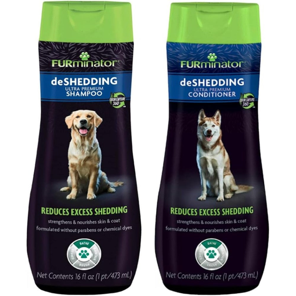 Furminator Deshedding Ultra Premium Shampoo And Conditioner Bundle For Dogs 16 Fluid Ounce Each