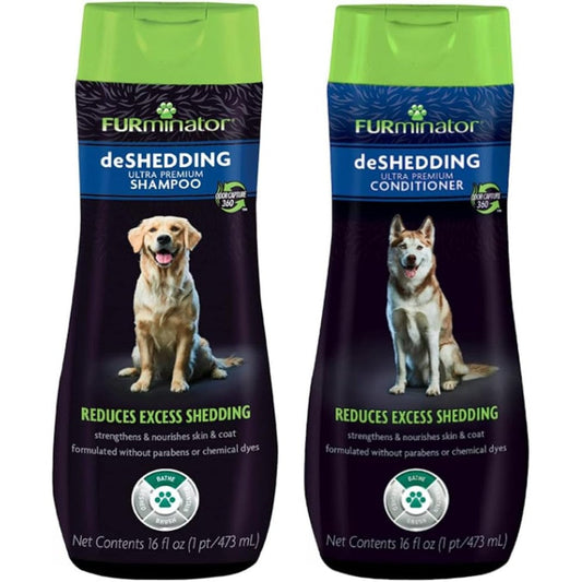 Furminator Deshedding Ultra Premium Shampoo And Conditioner Bundle For Dogs 16 Fluid Ounce Each