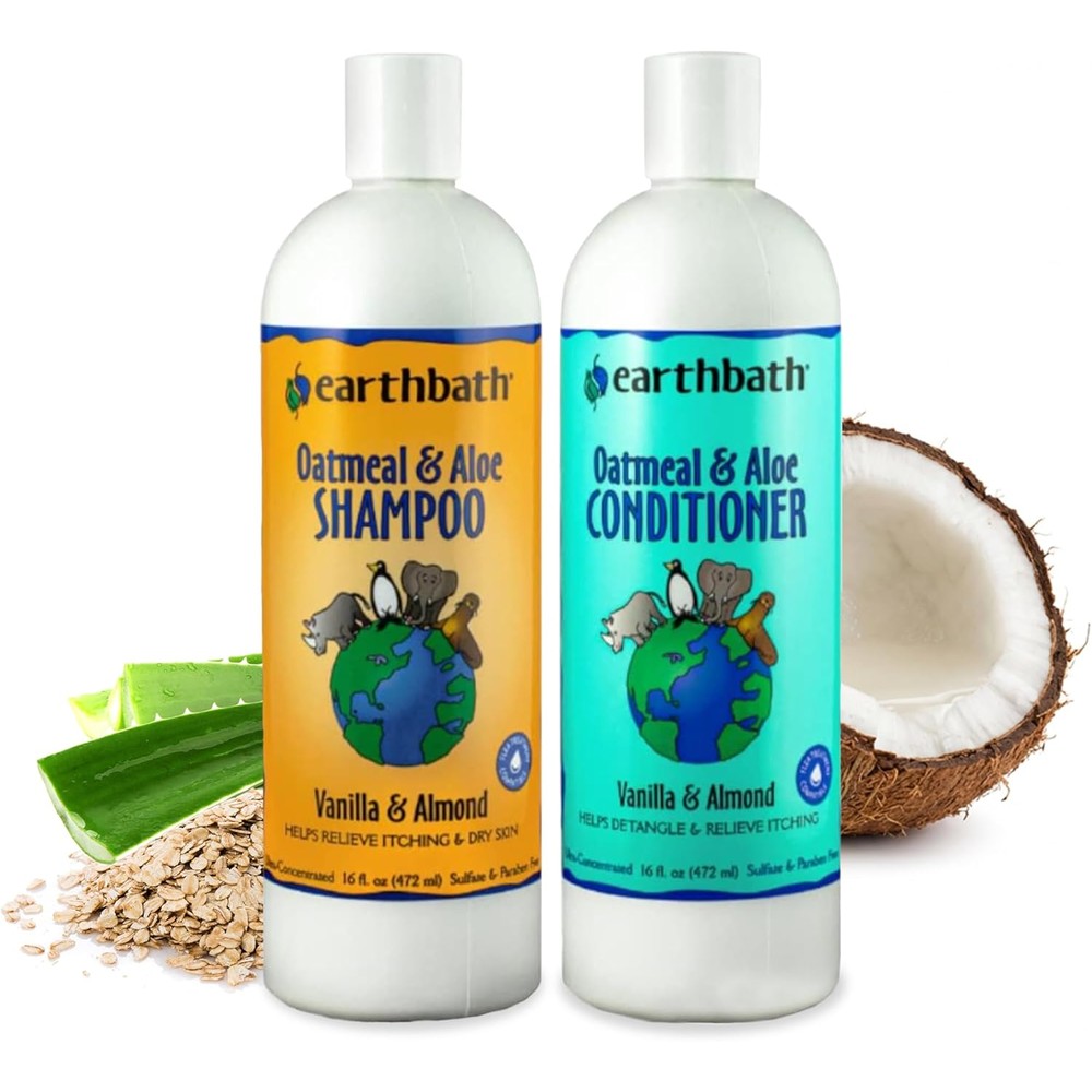Earthbath Oatmeal And Aloe Vanilla And Almond Dog Shampoo And Conditioner Set For Itchy Dry Skin Relief Two Pack Sixteen Fluid Ounces Each