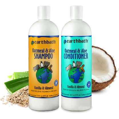 Earthbath Oatmeal And Aloe Vanilla And Almond Dog Shampoo And Conditioner Set For Itchy Dry Skin Relief Two Pack Sixteen Fluid Ounces Each