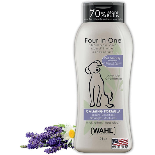 Wahl USA 4-In-1 Calming Dog Shampoo With Lavender And Chamomile Scent - Cleans, Conditions, Detangles, And Moisturizes - 24 Fluid Ounce Bottle