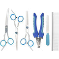 BL Electronics Professional 6 Piece Stainless Steel Pet Grooming Scissors Set With 6.6 Inch Cutting Curved And Thinning Shears Nail Clipper And File