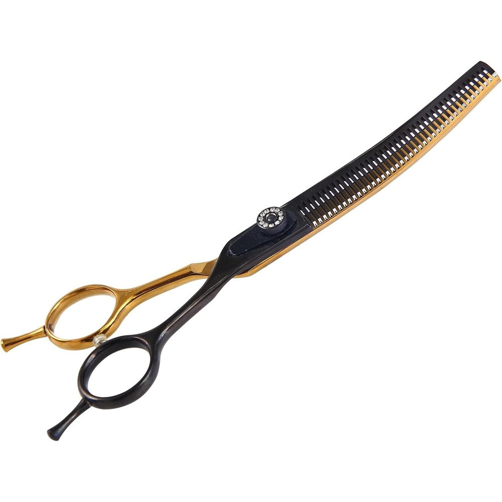 Spnakoii Professional Seven Inch Curved Dog Grooming Thinning Scissors Forty Teeth Thinning Blender Shears For Pets Black And Gold Variant