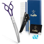 Fengliren High End Professional Dog Grooming Curved Thinning Scissors Stainless Steel Alloy Pet Texturizing Blending Shears With Purple Handles 7.5...