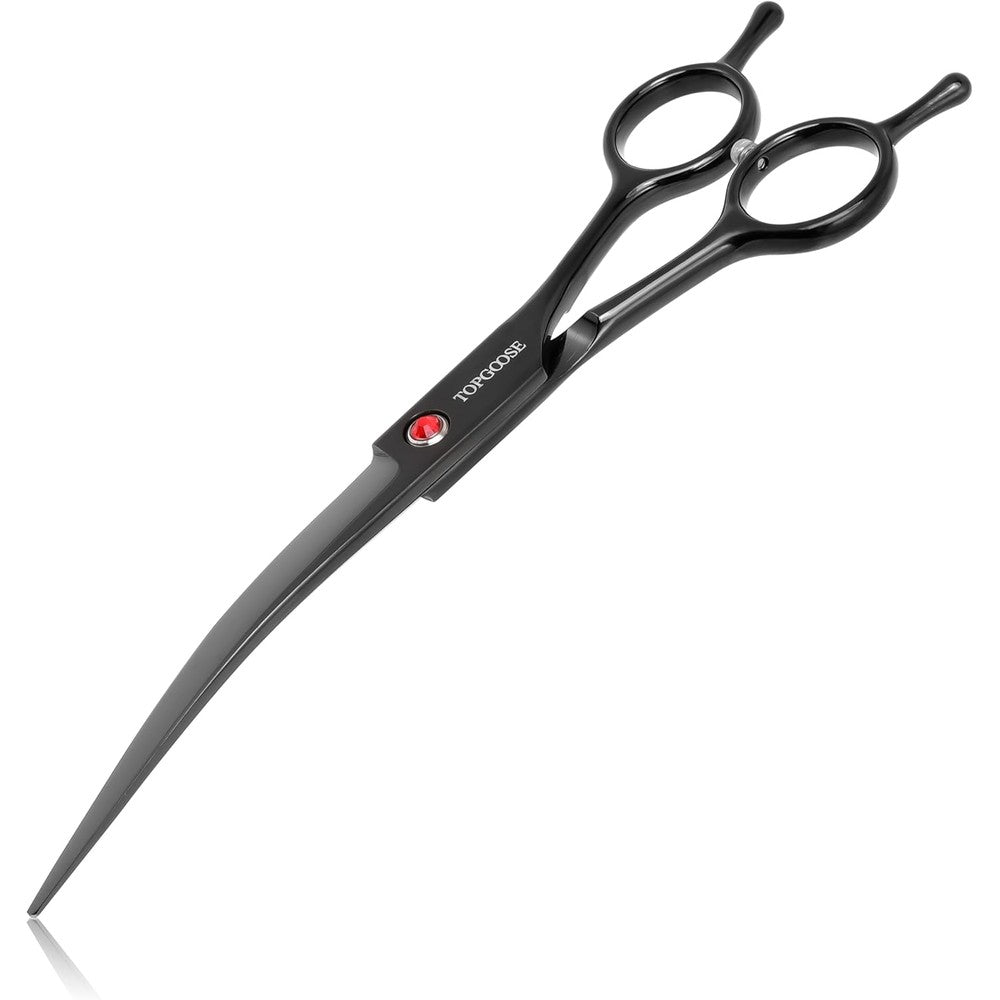 Topgoose Professional Down Curved Dog Grooming Scissor Japanese Stainless Steel Hair Shear For Pets Black 7.5 Inch