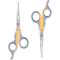 LIVINGO Professional Pet Grooming Scissors For Cats And Dogs Titanium Coated Safe Rounded Tip Shears Gray And Yellow Two Pack Six Point Five Inches