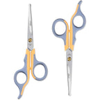 LIVINGO Professional Pet Grooming Scissors For Cats And Dogs Titanium Coated Safe Rounded Tip Shears Gray And Yellow Two Pack Six Point Five Inches