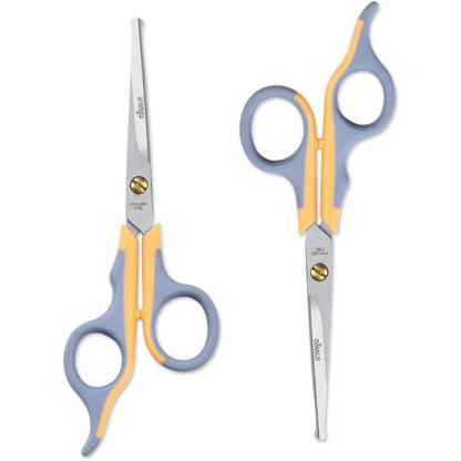 LIVINGO Professional Pet Grooming Scissors For Cats And Dogs Titanium Coated Safe Rounded Tip Shears Gray And Yellow Two Pack Six Point Five Inches