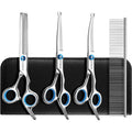 SCEDREAM Five In One Dog Grooming Scissors Set With Safety Round Tips Stainless Steel Curved Pet Grooming Shears For Dogs And Cats Blue
