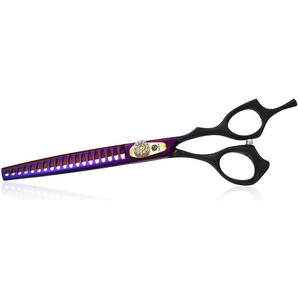 Purple Dragon Professional 7 Inch Pet Grooming Hair Cutting Scissor And 6.75 Inch Dog Chunker Shear Japan 440C Stainless Steel