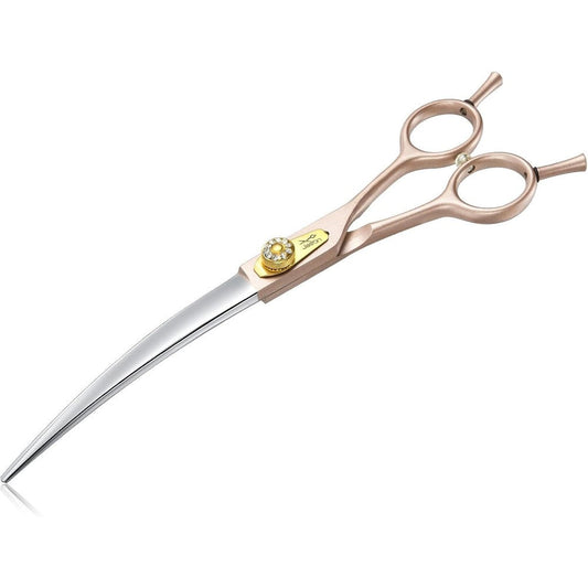 JASON Professional Dog Grooming Scissors 7 Inch Curved Shear Japanese 440C Stainless Steel Pet Trimming Shears With Diamond Screw Rose Gold Sharp