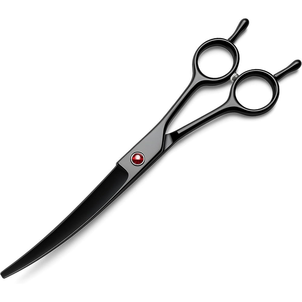 SMITH CHU Professional Curved Dog Grooming Scissors Stainless Steel Pet Hair Shears For Face And Paws Trimming Pitch Black 7.9 Inch